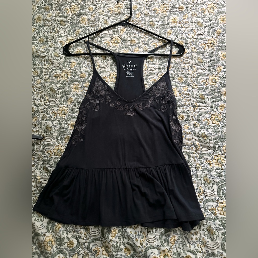 American Eagle Outfitters Black Lace Trim Tank Top